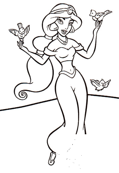Jasmine With Birds coloring page image