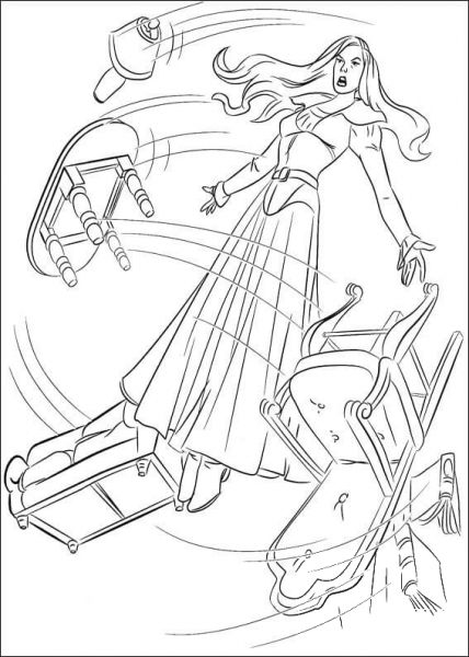Jean Grey and her telekinetic power in action coloring page image