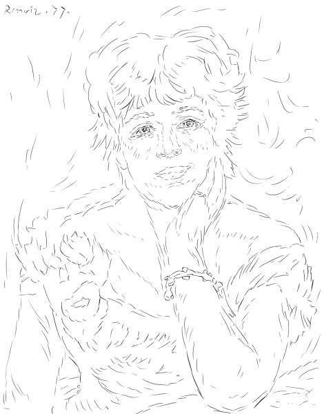 Jeanne Samary in a Low Necked Dress by Pierre Auguste Renoir coloring page image