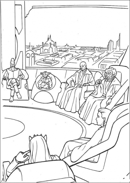 Jedi High Council meeting on Coruscant coloring page image