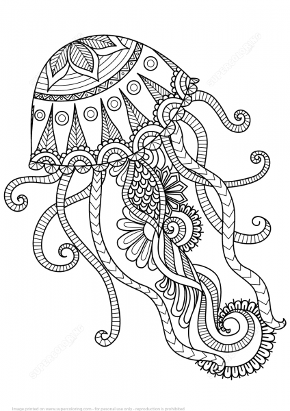 Jellyfish Zentangle coloring page image