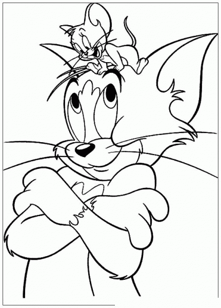 Jerry is On The head of Tom coloring page image