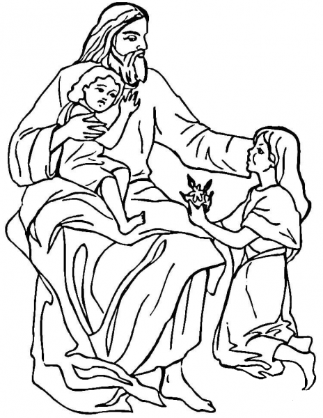 Jesus and children  coloring page image