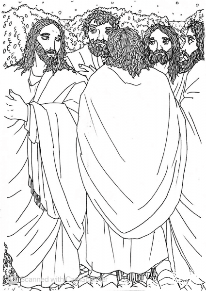 Jesus and His Apostles Entering the Garden of Gethsemane After the Passover Meal coloring page image
