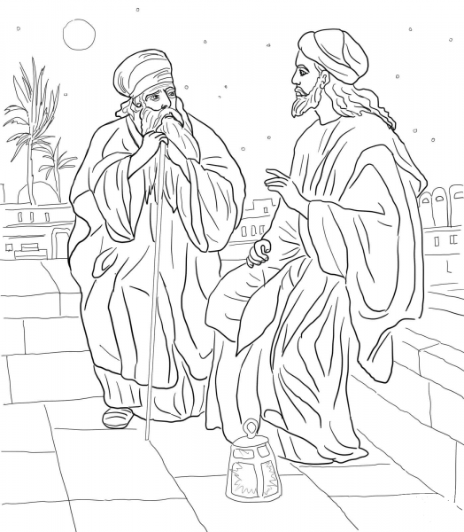 Jesus and Nicodemus coloring page image