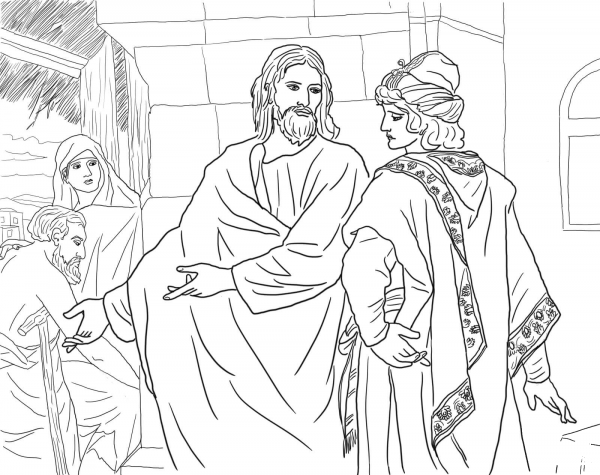 Jesus and the Rich Young Man coloring page image