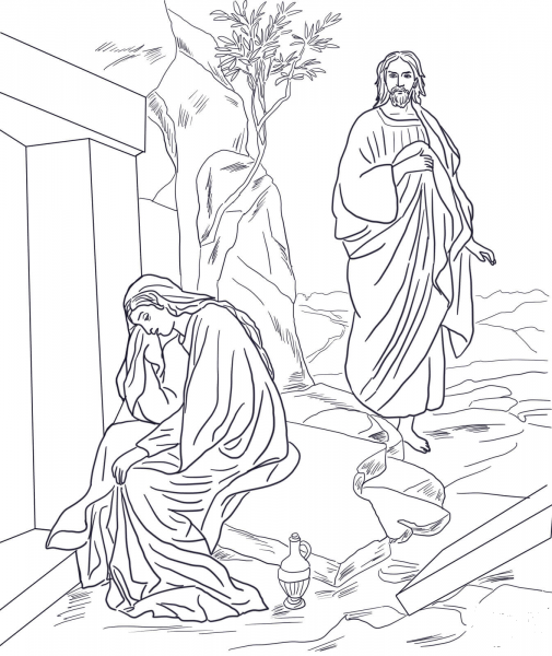 Jesus Appears to Mary Magdalene after Resurrection coloring page image