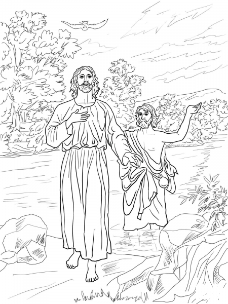 Jesus Baptized by John the Baptist coloring page image