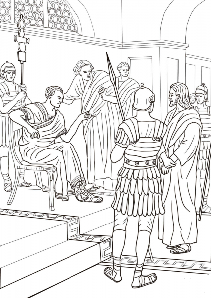 Jesus Before Pilate coloring page image