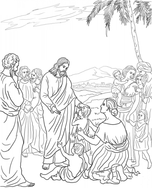 Jesus Blesses the Children coloring page image