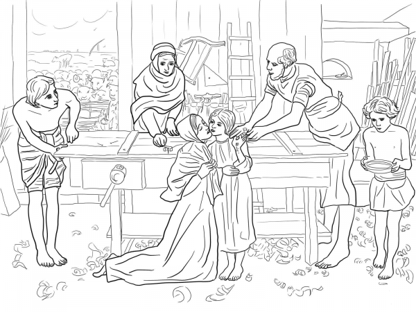 Jesus Boy in the House of His Parents coloring page image