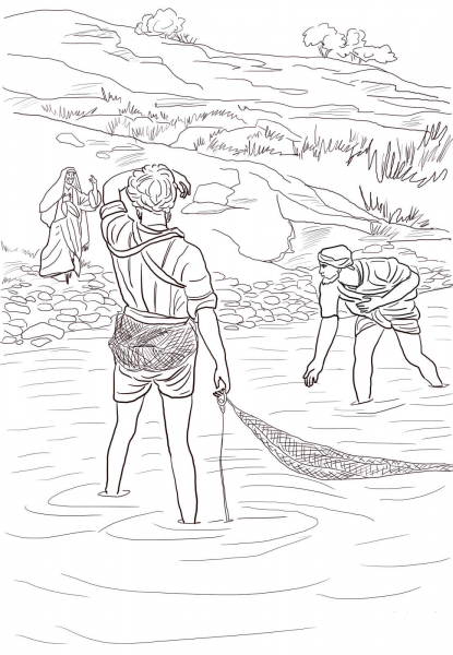Jesus Calls Peter and Andrew coloring page image