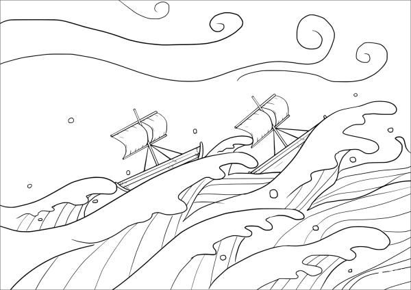 Jesus Calms the Storm (Mark 4:35-41) coloring page image