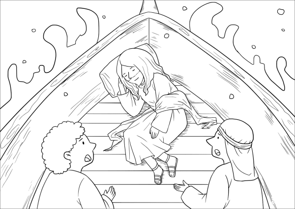 Jesus Calms the Storm (Mark 4:35-41) coloring page image