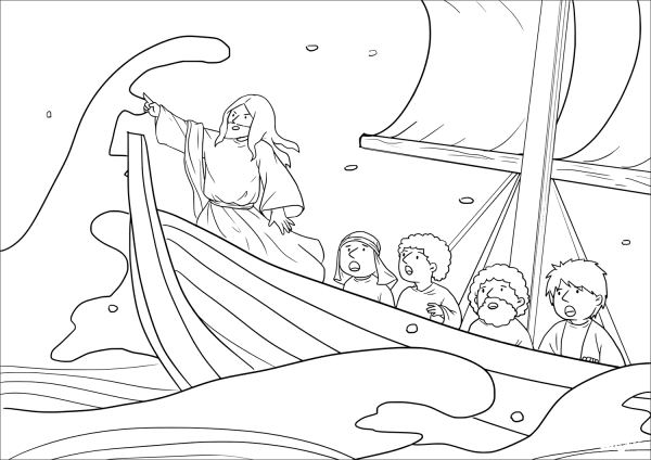 Jesus Calms the Storm (Mark 4:35-41) coloring page image