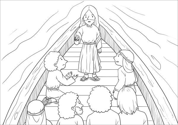 Jesus Calms the Storm (Mark 4:35-41) coloring page image