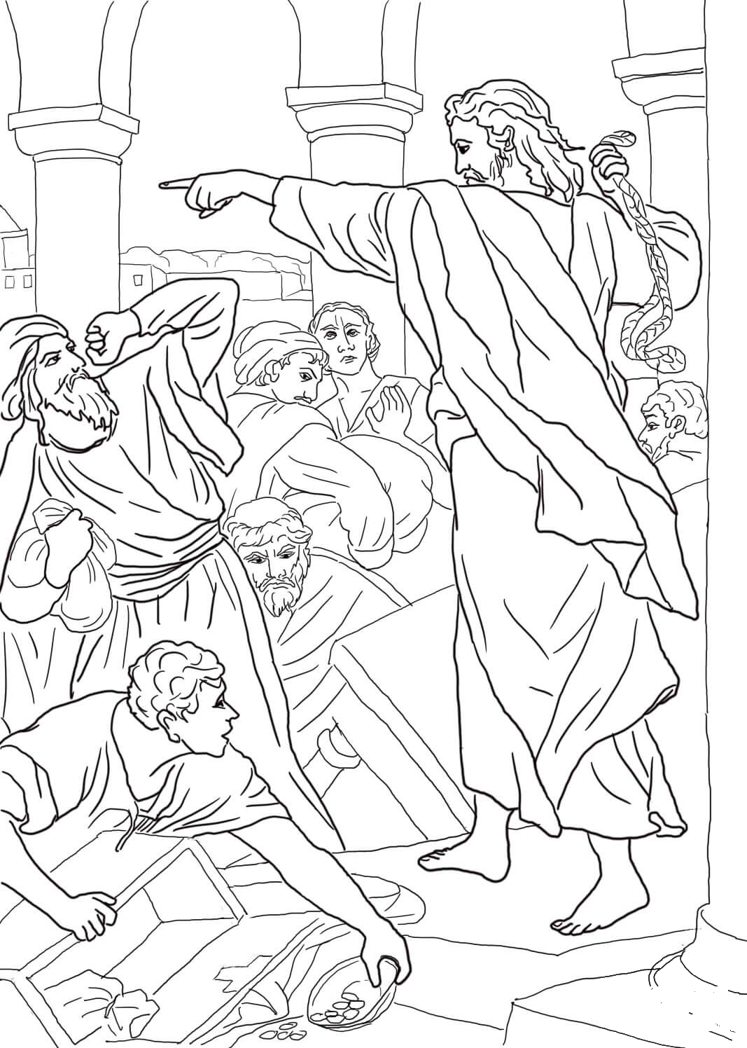 Jesus Chasing the Money Changers from the Temple coloring page ...