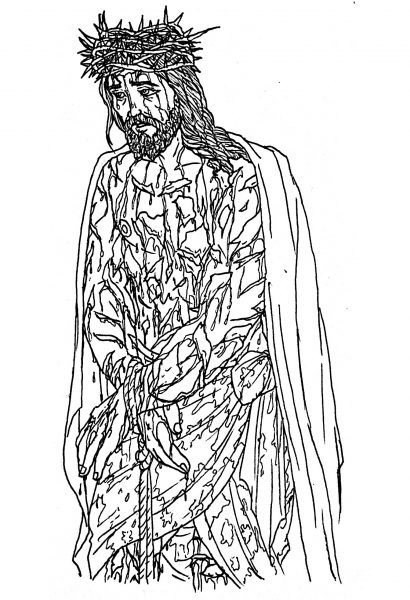 Jesus Christ Beaten and Scourged Wearing the Crown of Thorns coloring page image