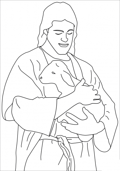 Jesus Christ Holding a Lamb coloring page image