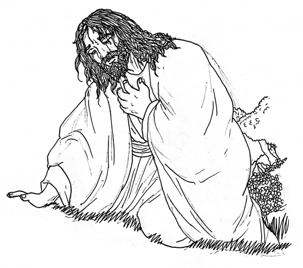 Jesus Christ Praying in the Garden of Gethsemane coloring page image