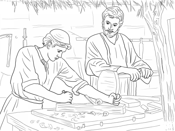 Jesus Christ the Son of a Carpenter coloring page image