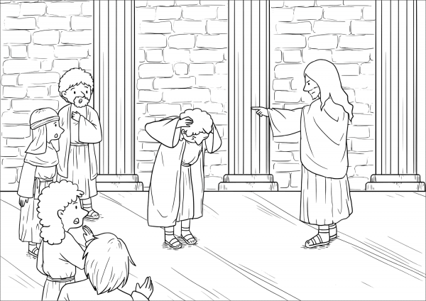 Jesus Drives Out an Impure Spirit (Mark 1:21-28) coloring page image