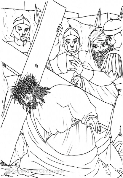Jesus Falls down a Second Time While Carrying the Cross coloring page image