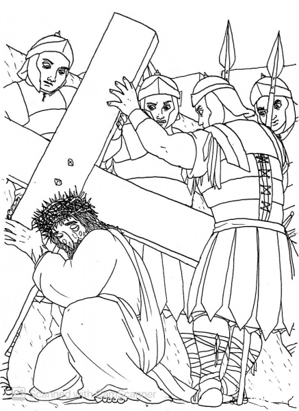 Jesus Falls down While Carrying the Cross coloring page image