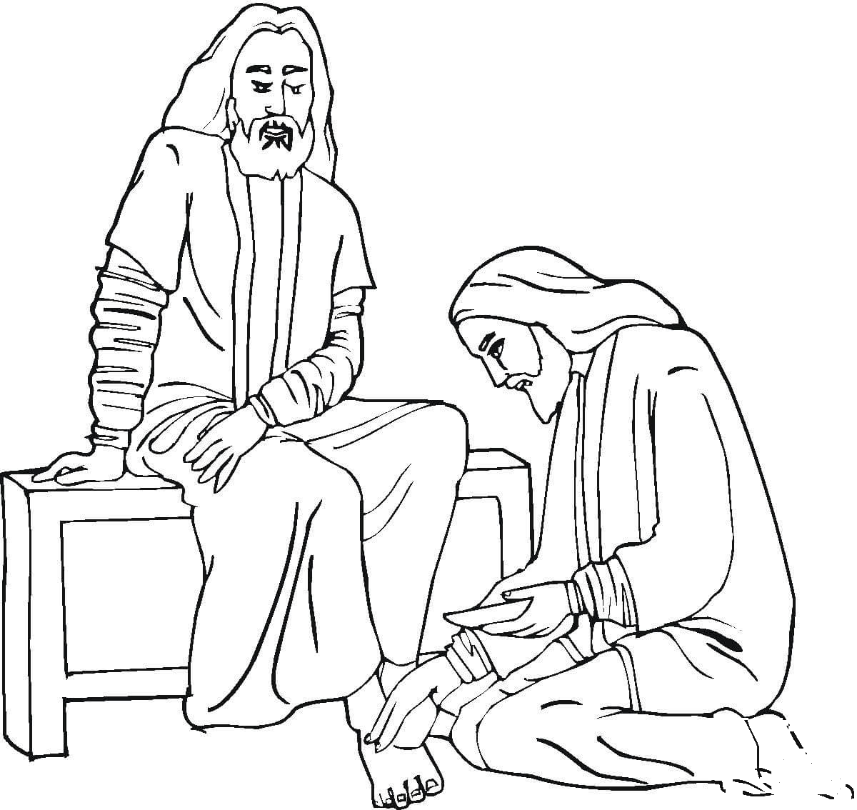 Jesus Foot Washing coloring page - ColouringPages