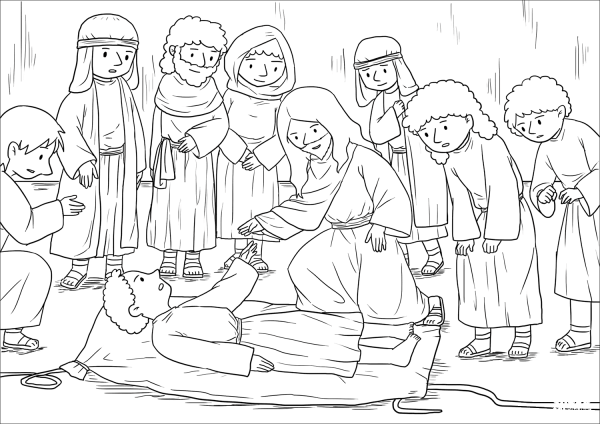 Jesus Forgives and Heals a Paralyzed Man (Mark 2:1-12) coloring page image