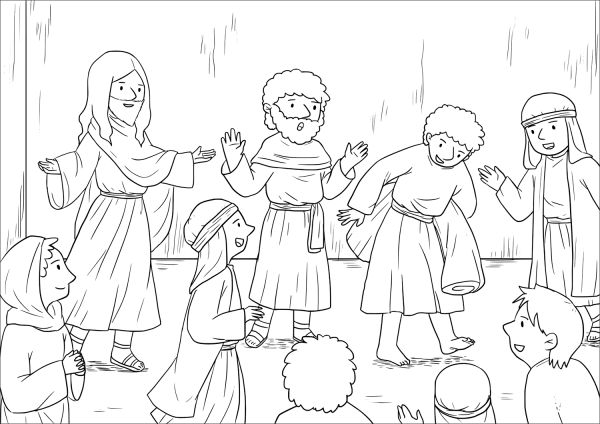 Jesus Forgives and Heals a Paralyzed Man (Mark 2:1-12) coloring page image