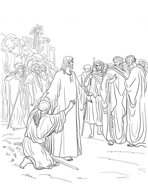 Jesus Healing the Demon Possessed Man coloring page image