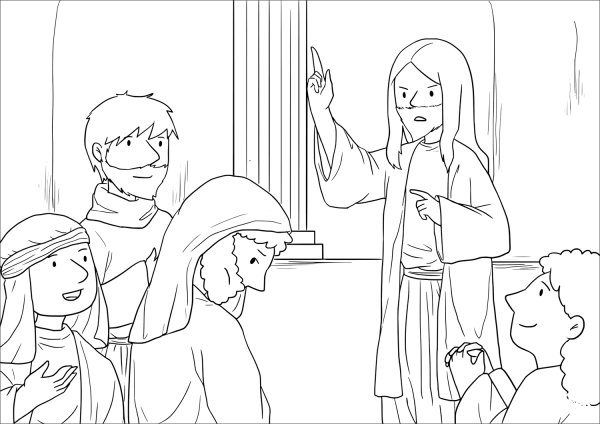 Jesus Heals a Crippled Woman on the Sabbath (Luke 13:10-17) coloring page image