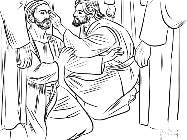 Jesus Heals a Man Born Blind coloring page image