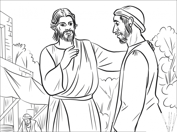 Jesus Heals a Man Born Blind coloring page image