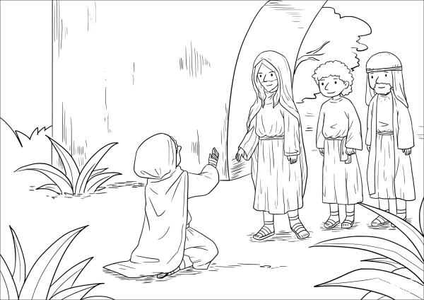 Jesus Heals a Man With Leprosy (Mark 1:40-45) coloring page image