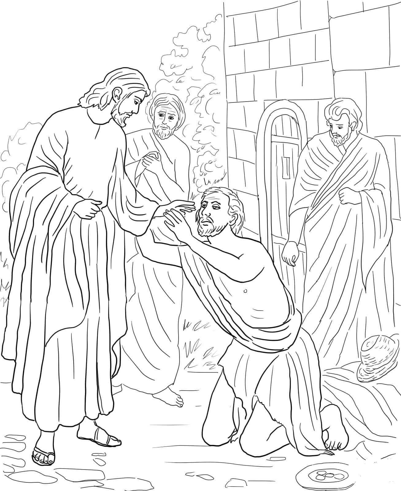 Jesus Heals Blind Bartimaeus Coloring Page Colouringpages