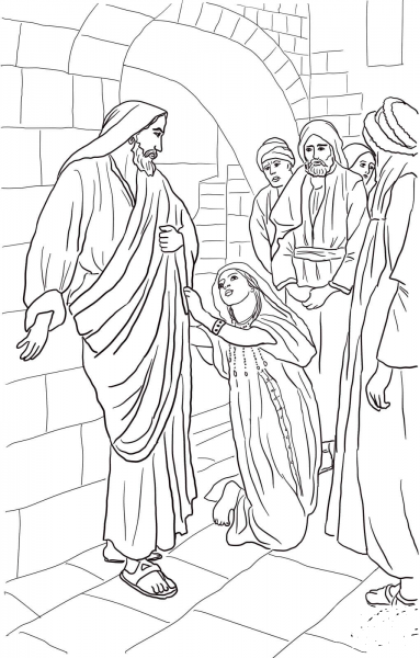 Jesus Heals Canaanite Woman’s Daughter coloring page image