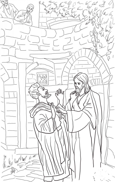 Jesus Heals Deaf Mute coloring page image
