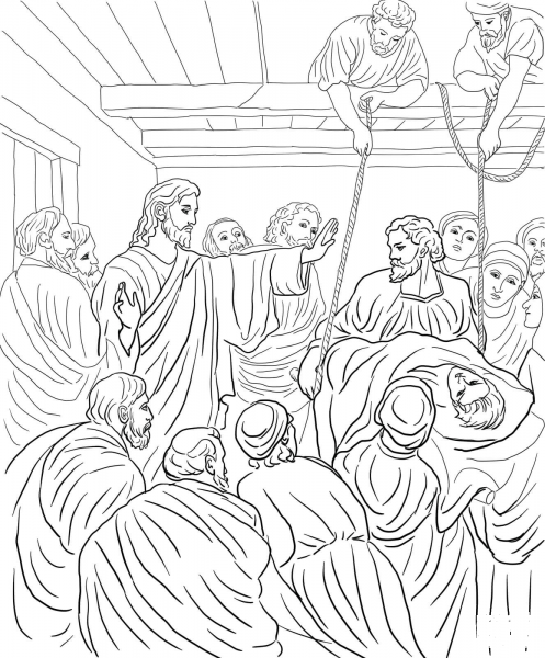 Jesus Heals Paralytic Man coloring page image