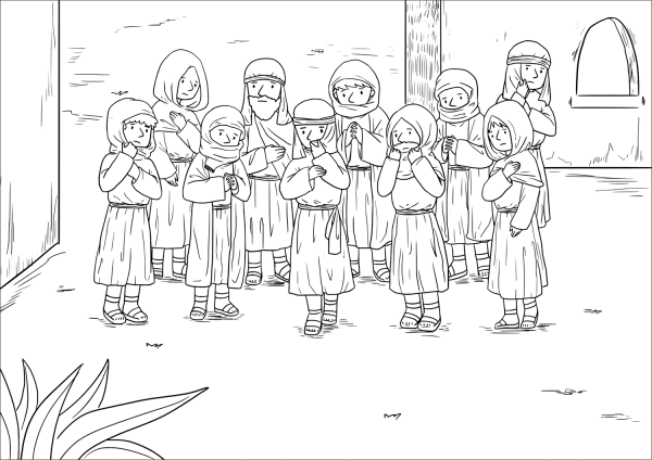 Jesus Heals Ten Men with Leprosy (Luke 17:11-19) coloring page image
