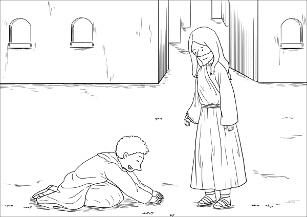 Jesus Heals Ten Men with Leprosy (Luke 17:11-19) coloring page image