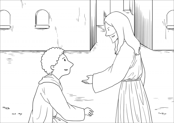 Jesus Heals Ten Men with Leprosy (Luke 17:11-19) coloring page image