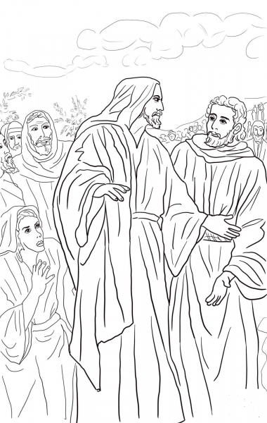 Jesus Heals the Bleeding Woman coloring page image