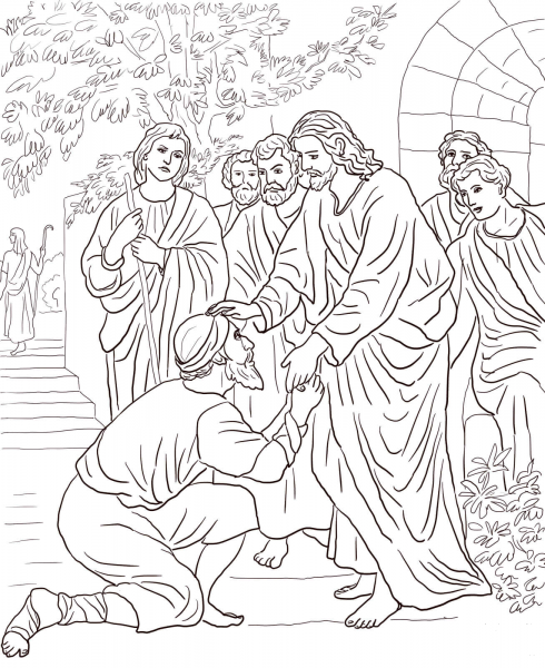 Jesus Heals the Leper coloring page image