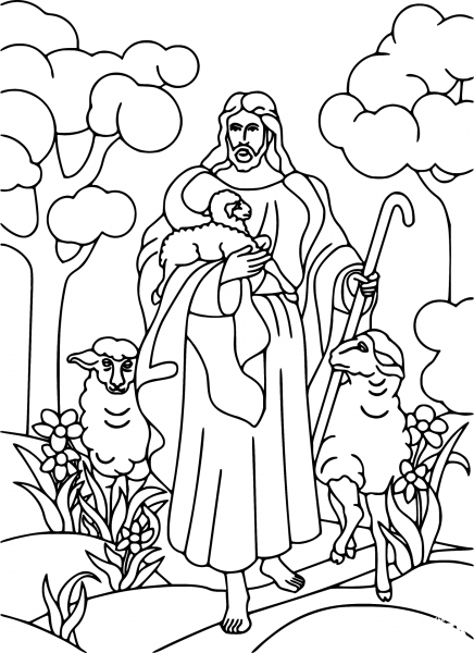 Jesus Holding Lamb coloring page image
