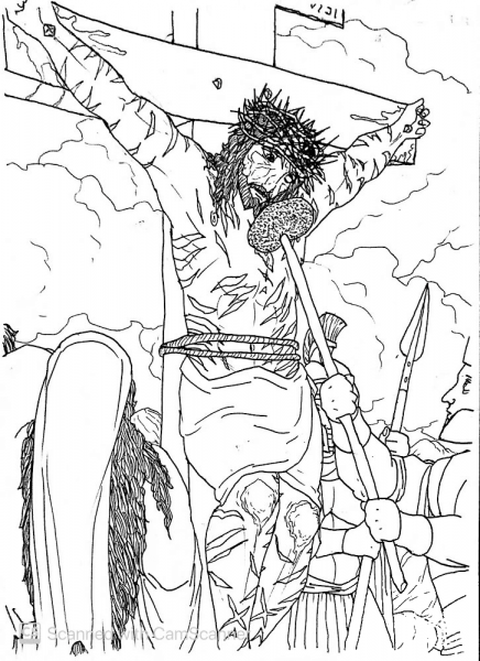 Jesus is Given a Sponge Soaked in a Mixture of Wine and Vinegar coloring page image