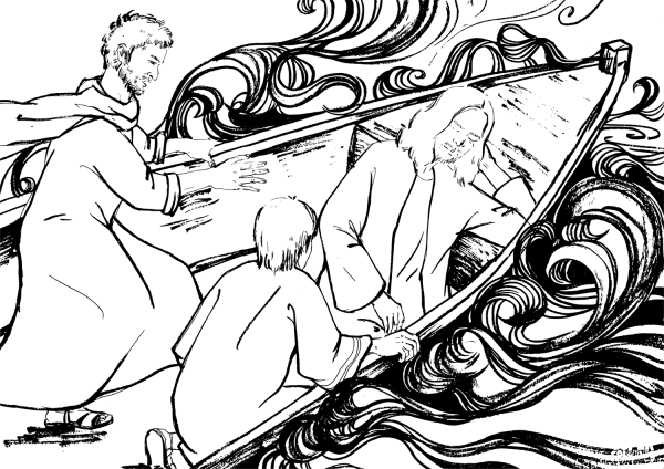 Jesus is Sleeping on a Boat During the Storm coloring page image
