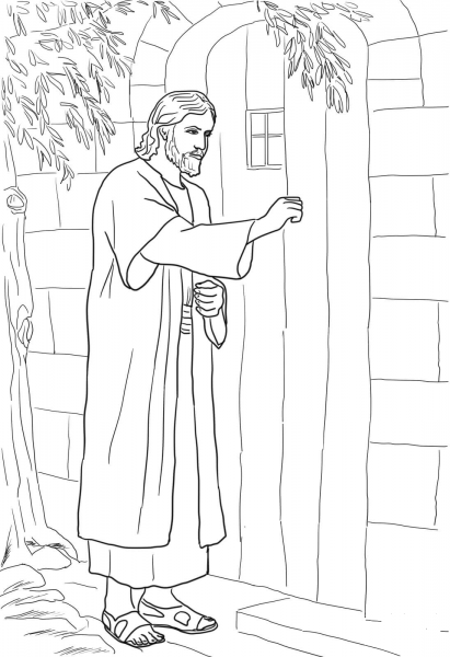 Jesus Knocking at the Door coloring page image