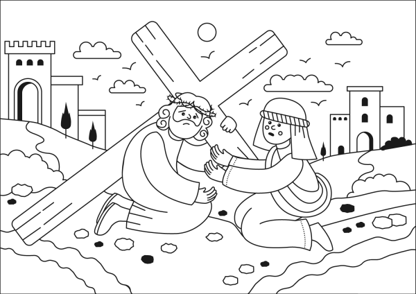 Jesus Meets His Mother coloring page image
